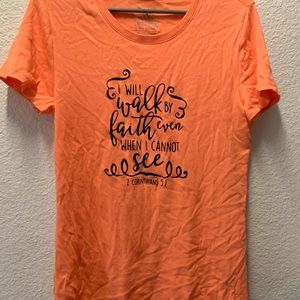 Orange faded glory tee with bible verse